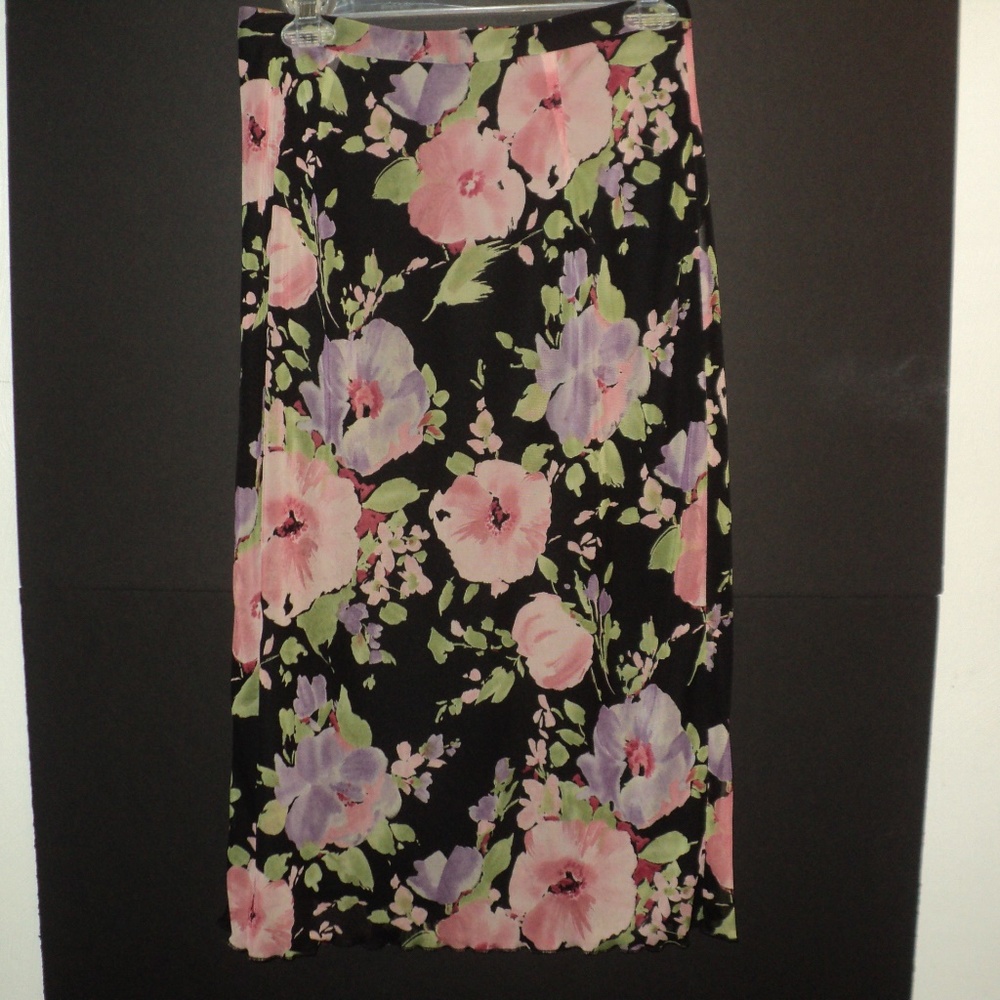Twyla Blue Size 8 Straight Floral Skirt Mid-Calf
